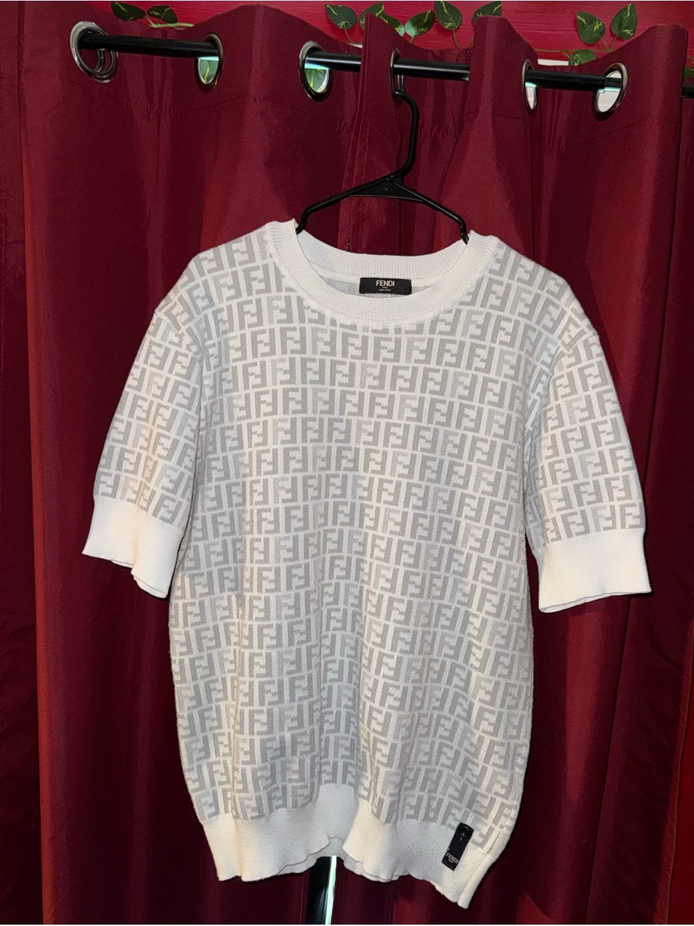 Fendi White & Light Gray FF Logo Knit Top